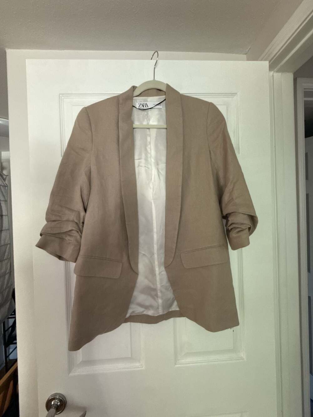 Zara Open Front Blazer with Gathered 3/4 Sleeves